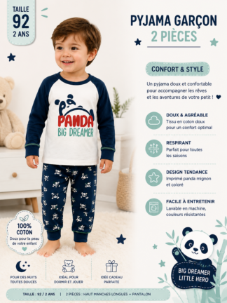 Pyjama garçon – Blanc & Marine 2ans