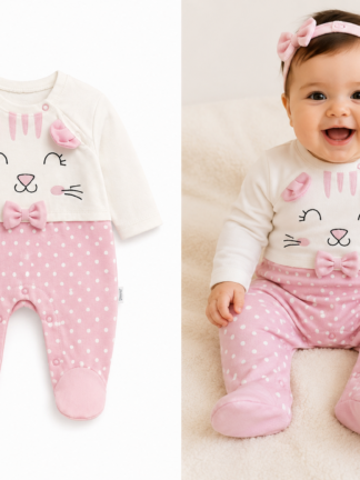 Grenouillère Bébé Fille – Chat Rose