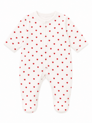 Grenouillère Blanche – Cœurs Roses | 100 % Coton