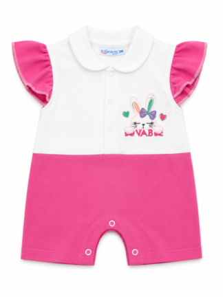 Barboteuse Bébé Fille – Cœurs Fuchsia | 100 % Coton