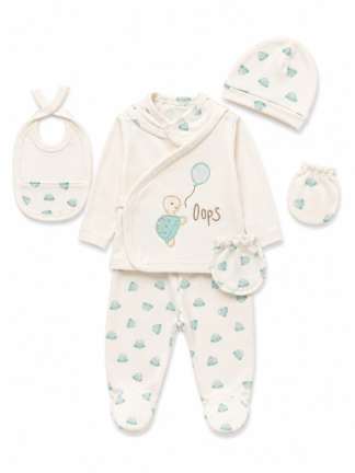 Ensemble 5 Pièces Blanc OOPS (0–3 Mois) |100 % Coton