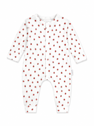 Grenouillère Beige Imprimé Fraise Rouges 100% Coton