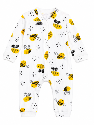 Grenouillère Blanche – Imprimé Abeilles | 100 % Coton