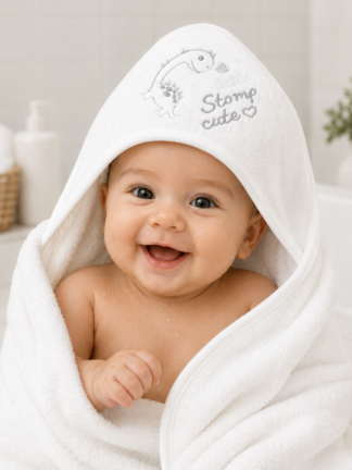 Cape de Bain Bébé – “So Cute” à Capuche Blanc