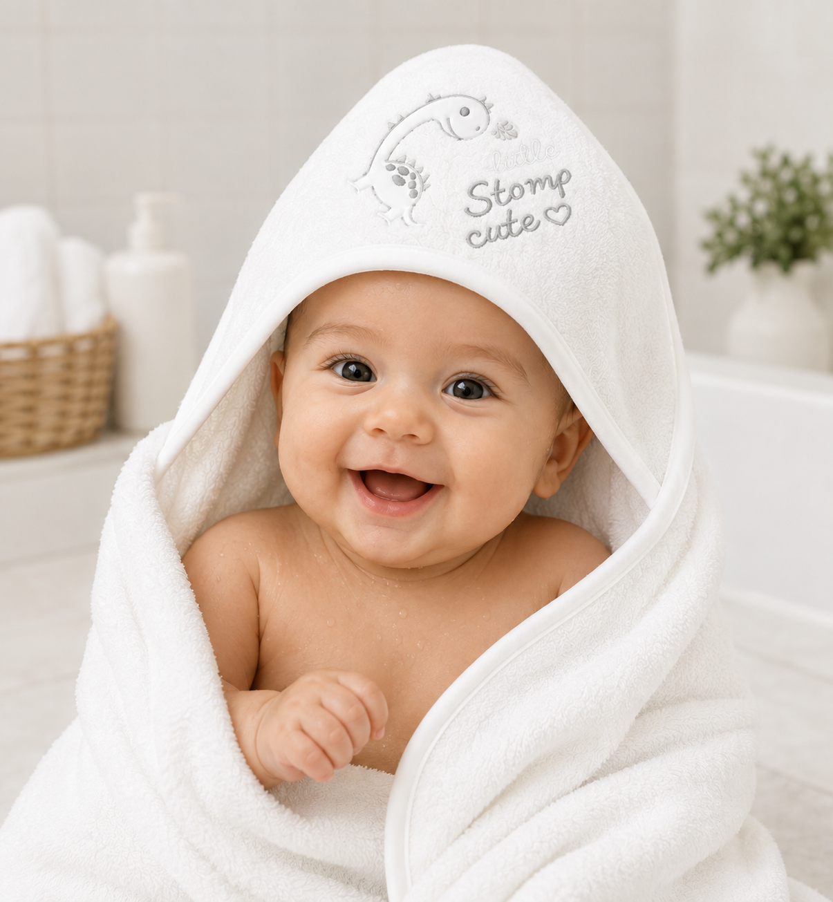 Cape de Bain Bébé – “So Cute” à Capuche Blanc