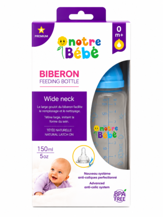 Biberon Standard Classique Bleu  notre Bébé 150ML 0+mois