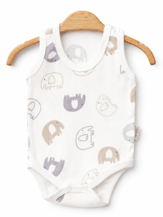 Body Bébé Débardeur Imprimé Eléphant Beige