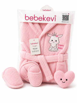 Peignoir Rose à Capuche + Chaussons Assortis | 100 % Coton