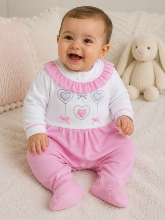 Accueil Grenouillère Bébé Beige – Cœurs – Rose