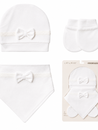 Set CAP & MORE – Bonnet, Bavoir & Moufles | 100 % Coton