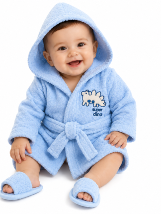 Peignoir Bleu à capuche (+ chaussons assortis)