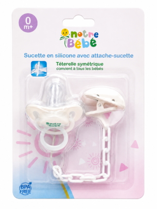 Tétine notre Bébé avec Attache Blanche 0m+
