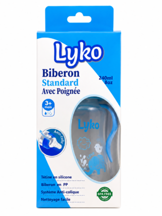 Biberon Standard avec Poingné Bleu  Lyko 240ML