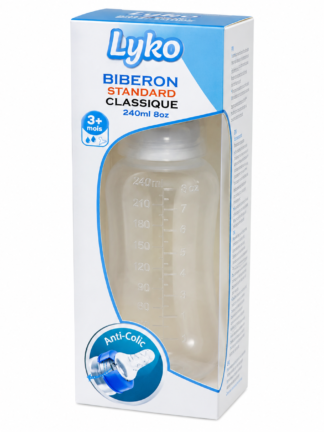 Biberon Standard Classique Blanc Lyko 240ML 3+mois
