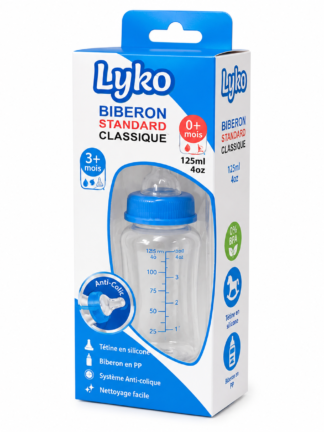 Biberon Standard Classique Bleu lyko 125ML 0+mois