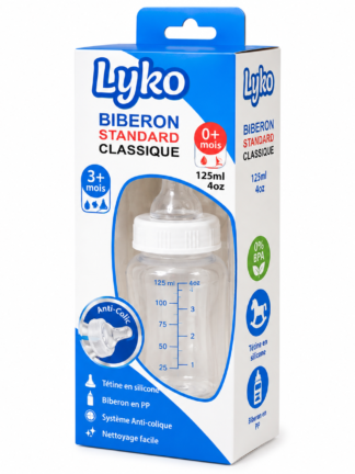 Biberon Standard Classique Blanc Lyko 125ML 0+mois