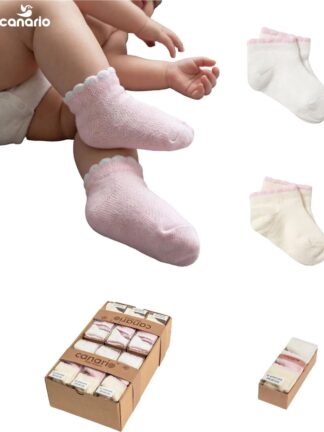 Lot de quartes Chaussettes Naissance Fille Rose- Blanche- Grise  (Pointure 18)